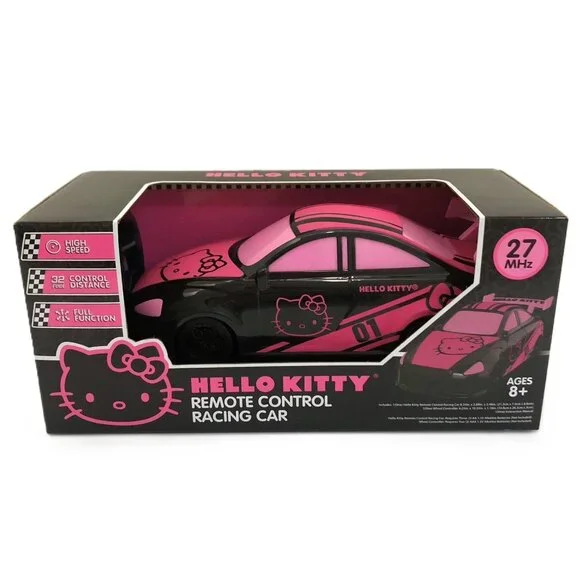 Hello Kitty Remote Control Racing Car & Wheel Controller Black Pink Set of 3 - Picture 4 of 16